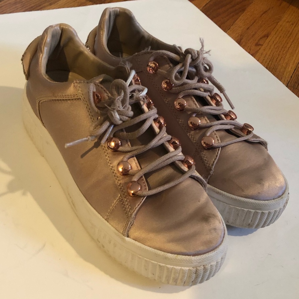 Kendall & Kylie Satin Pink Platform Sneakers